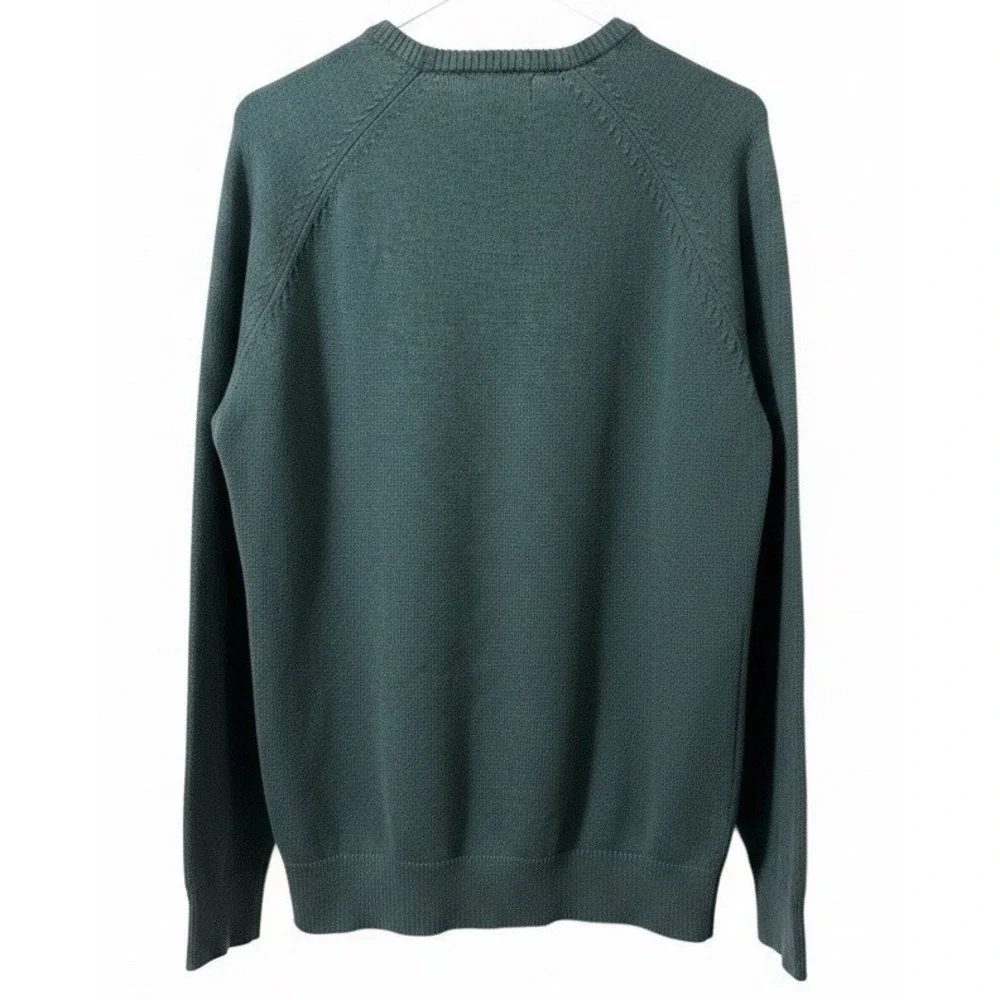 L.L. Bean Mens Wicked Soft Cotton/Cashmere Sweater M Crewneck Forest Green
